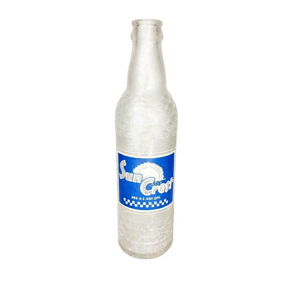 Vintage 50s Sun Crest Glass Soda Pop Bottle Heavy Empty Antique Advertising